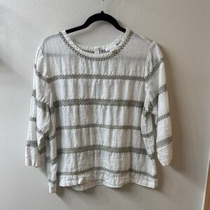 J. Jill White and Green Textured Blouse